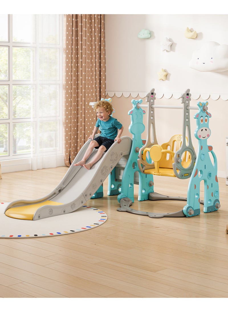 FAMAPY 3-in-1 Toddler Slide Set,Kids Swing And Slide Set Indoor Outdoor with Basketball Hoop & Adjustable Swing for Ages 1-3, 180x140x115cm - Image 1